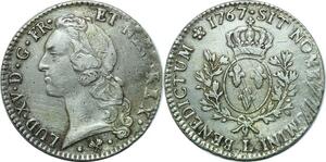 P3589 Rare France Ecu Louis XV au bandeau 1767 L Bayonne Argent ->Faire offre