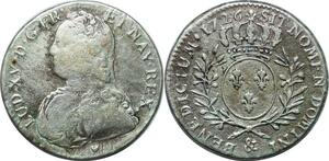P3590 France 1/2 Ecu Louis XV aux branches oliviers 1726 & Aix en Provence Argent