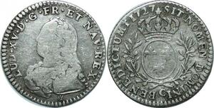 P3598 France 1/10 Ecu branches oliviers Louis XV 1727 C Caen Argent -> Faire offre