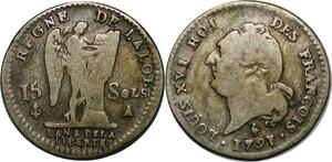 P3618 France Faux Constitution 1791 1792 15 sols type Francois 1791 A Paris Argent