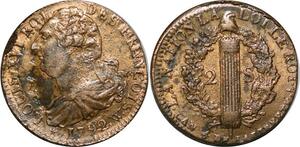 P3625 Rare France Constitution 2 sols Louis XVI Francois 1792 W Lille Métal cloche