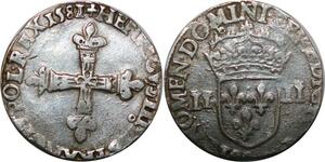 P3629 Rare France 1/4 Ecu Henri III 1581 /1 Rennes 9 Argent ->Faire offre