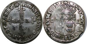 P3631 Rare France 1/4 Ecu Henri IV 1608 Pau Vachette Argent ->Faire offre