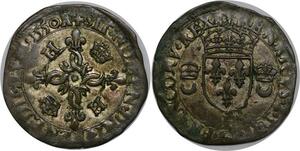 P3641 Rare France Douzain aux croissants Henri II 1550 E Tours PCGS AU53