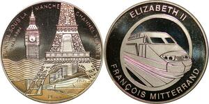 P3682 France Médaille Tunnel Manche France Elisabeth II Francois Mitterand 1994 Proof