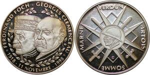 P3693 France Médaille Foch Clémenceau 1918 1998 Marne Verdun Artois Somme Proof