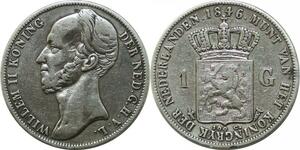 P3714 Netherlands Gulden Willem II Koning 1846 Fleur de Lis Silver