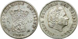 P3715 Indonesia Dutch West Indies Antilles Gulden Juliana 1964 Silver