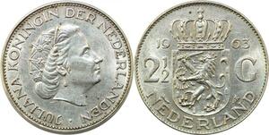 P3720 Netherlands 2 1/2 Gulden Juliana Koningin 1963 Silver AU UNC