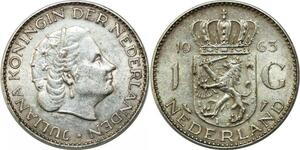 P3721 Netherlands Gulden Juliana Koningin 1963 Silver AU