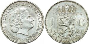 P3722 Netherlands Gulden Juliana Koningin 1964 Silver AU