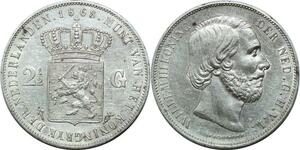 P3734 Rare Netherlands 2 1/2 Gulden Willem III Koning 1868 Silver -> Make offer