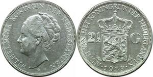 P3737 Netherlands 2 1/2 Gulden Wilhelmina Koningin 1939 Silver -> Make offer