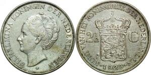 P3740 Netherlands 2 1/2 Gulden Wilhelmina Koningin 1929 Silver -> Make offer