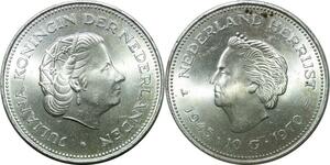 P3741 Netherlands 10 Gulden Juliana Koningin 1945 1970 Silver UNC