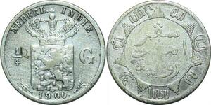 P3742 Indonesia Dutch East Indies 1/4 Gulden Wilhelmina 1900 Silver