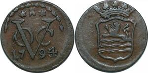 P3743 Indonesia Dutch East Indies Duit VOC 1794 /3 Frappe casquette