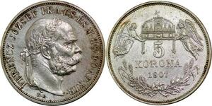 P3779 Rare Hungary 5 Korona Franz Joseph I 1907 KB Silver -> Make offer