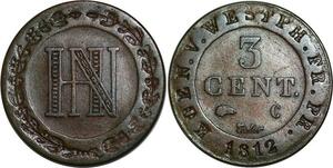 P3864 German States Westphalia 3 Centimes Jerome Napoleon 1812 C Cassel