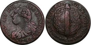 P3884 Rare France Constitution 6 deniers Louis XVI Francais 1792 BB Strasbourg