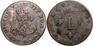 P3899 France Double Sol Louis XV 1739 D Lyon ->Faire offre