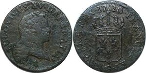 P3902 France 1/2 Sol au buste enfantin Louis XV 1720 S Reims -> Faire offre