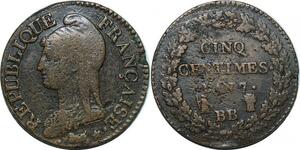P3939 Rare France 5 Centimes Dupré An 7/5  BB / A Strasbourg / Paris -> Faire offre