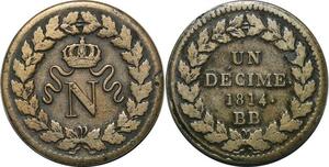 P3941 France Un décime Napoléon I N Couronné  Poids lourd 1814 ·· ->Faire offre