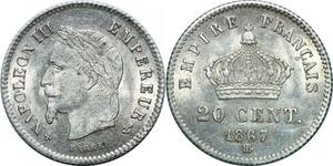 P3959 France 20 Centimes Napoléon III 1867 BB Strasbourg Argent SPL -> Faire offre