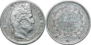 P3960 France 25 Centimes Louis Philippe I 1847 A Paris Argent Silver SUP
