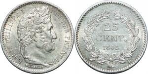 P3962 France 25 Centimes Louis Philippe I 1845 B Rouen Argent Silver SUP