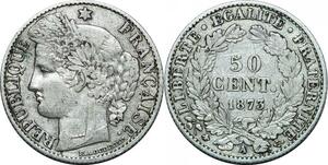 P3967 France 50 Centimes Cérès 1873 A Paris Argent Silver -> Faire offre