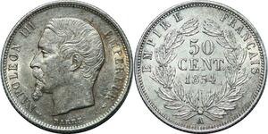 P3968 Rare France 50 Centimes Napoléon III 1854 A Paris Argent Silver SUP+