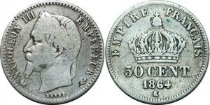 P3974 France 50 Centimes Napoléon III 1864 K Bordeaux Argent ->Faire offre
