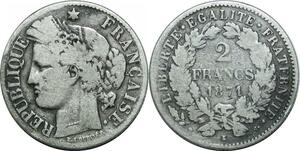P3995 France 2 Francs Cérès 1871 K Bordeaux Argent Silver ->Faire offre