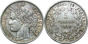 P4024 Rare France 5 Francs Cérès 1850 BB Strasbourg Argent Silver ->Faire offre