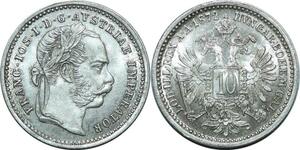 P4042 Scarce Austria Haus Habsburg 10 Kreuzer Franz Joseph I 1872 Silver UNC