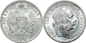 P4053 Austria Habsburg Florin Franz Joseph I 1877 Silver UNC