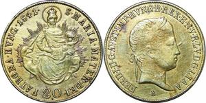 P4063 Austria Habsburg 20 Kreuzer Kaiser Ferdinand I 1841 B Silver Gold plated
