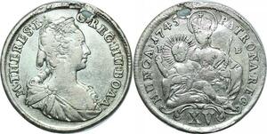 P4083 Austria Habsburg 15 Kreuzer Maria Theresia 1745 KB Kremnitz Silver