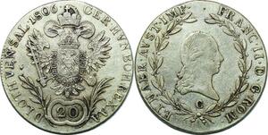 P4084 Austria Habsburg 20 Kreuzer Franz II 1806 C Silver -> Make offer
