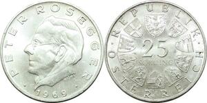 P4097 Österreich Austria 25 Schilling Peter Rosegger 1969 Silver AU