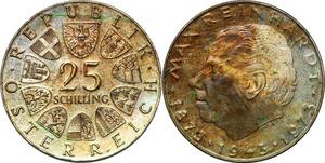 P4101 Österreich Austria 25 Schilling Max Reinhardt 1973 Silver AU+