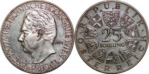 P4102 Österreich Austria 25 Schilling Technische Hochschule 1973 Silver Proof