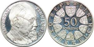 P4106 Österreich Austria 50 Schilling Karl Renner 1970 Silver Proof