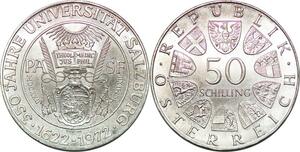 P4108 Austria 50 Schilling 350 Years University Salzburg 1972 Silver UNC