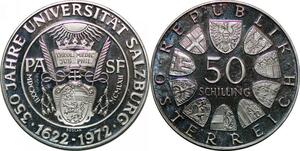 P4109 Austria 50 Schilling 350 Years University Salzburg 1972 Silver Proof