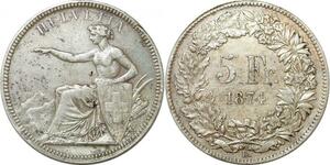 P4142 Switzerland 5 Francs Helvetia assise 1874 B Bruxelles Silver -> M offer