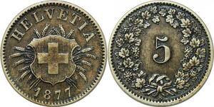 P4155 Schweiz 5 Rappen 1877 B Berne XF + AU -> Make offer