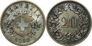 P4156 Schweiz 20 Rappen 1859 B Berne XF + AU -> Make offer